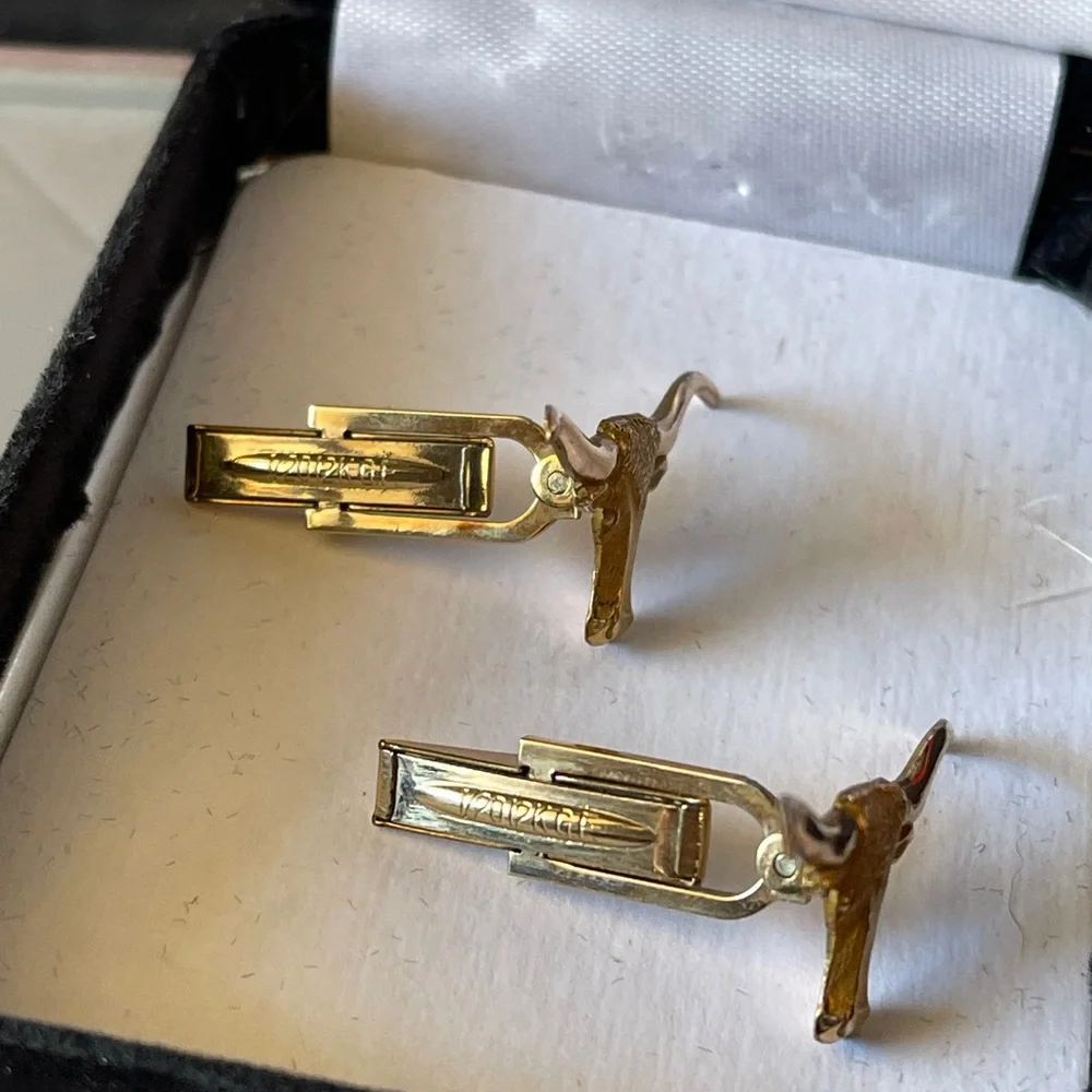 Vintage 1/20th 12K Gold Filled Longhorn Steer Head Cufflinks